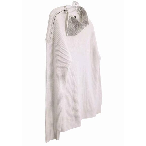 New Inc International Concepts SHIMMER Sweater L WHITE Shiny Silver COLLAR $100 - Picture 6 of 16